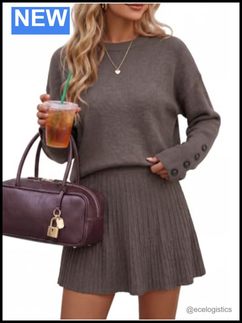 Women's Wool Blend 2 Piece Skirt Set Fall Fashion Sweater